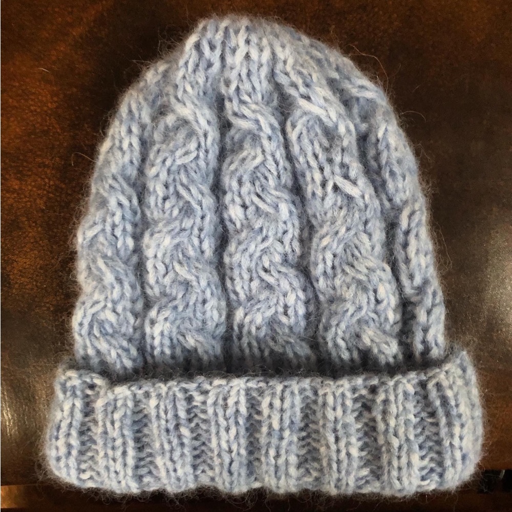 Hand knit baby alpaca cable beanie